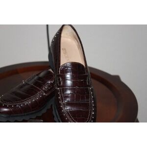 275 Central Loafers 37 1/2 Lug Sole Studded Faux Croc Leather Slip On Shoes